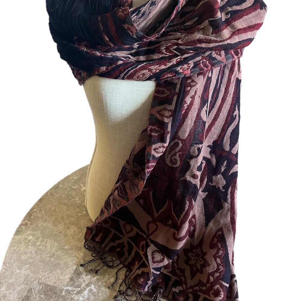 Lucky Peace Love Fringed Boho Hippie shawl Wrap Scarf 100% Wool